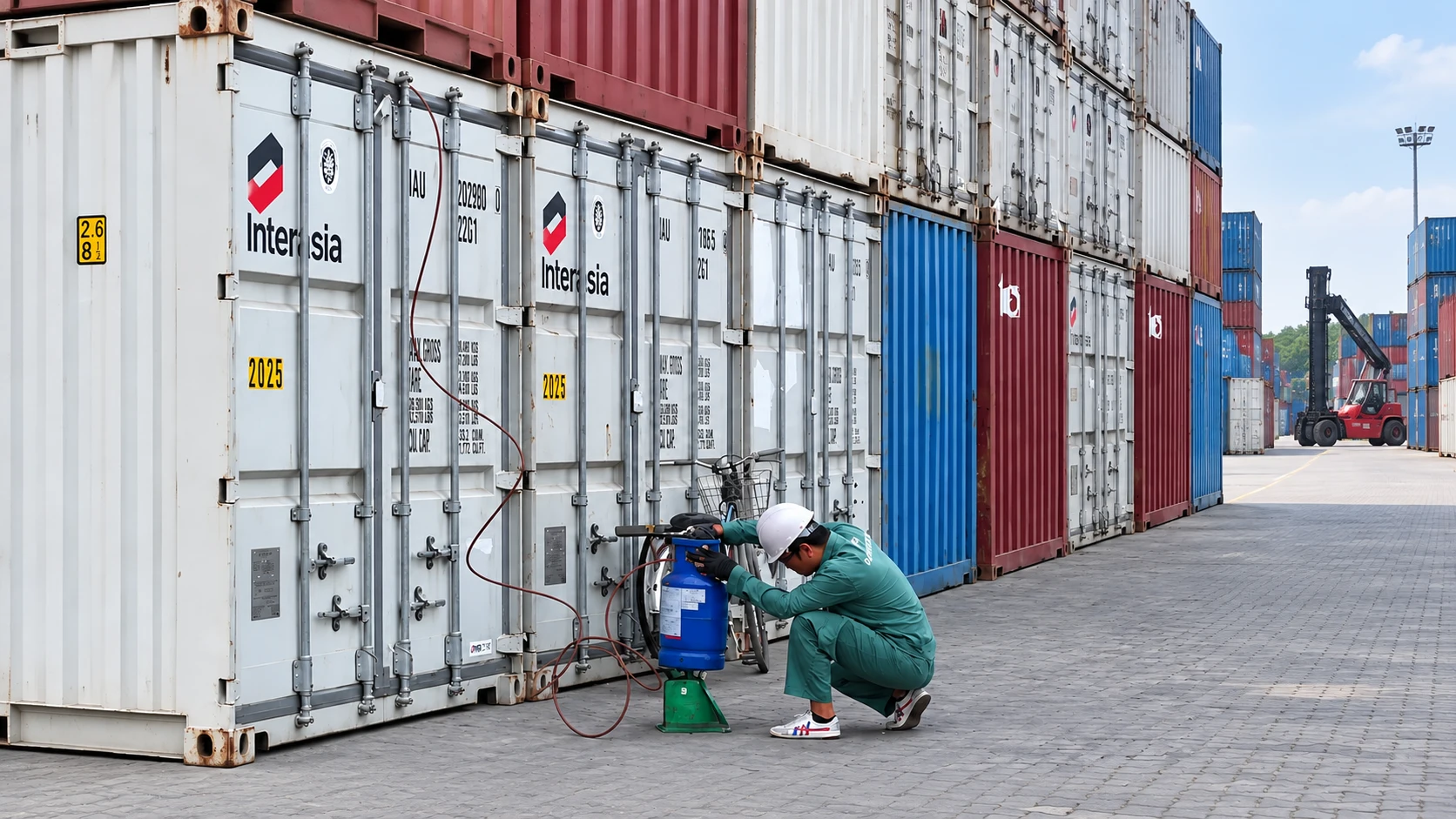 Kỹ thuật viên VFC khử trùng container xuất khẩu